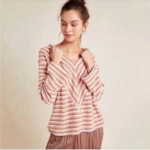 Anthropologie Stripe Retro Chenille Knit Flare Striped Hoodie, size XS